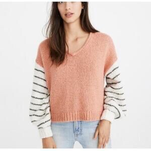 Madewell Womens Sweater Small Alpaca Wool Blend Colorblock Stripe Balloon Sleeve